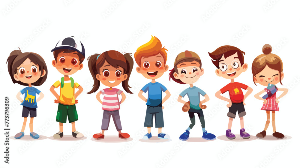 Cartoon kids with different posing flat vector isolated