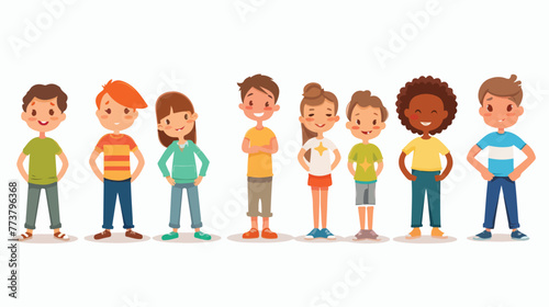 Cartoon kids with different posing flat vector isolated
