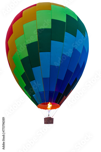 Colorful hot air balloon, isolated on a transparent background.