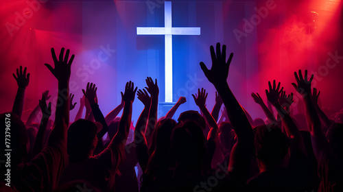 Christian worshippers . Praying Christian Congregation