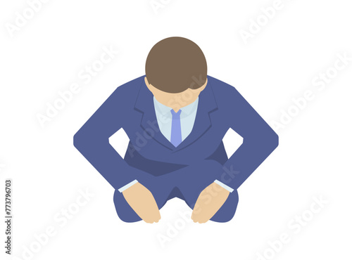 地面に座って頭を下げる人物のイラスト