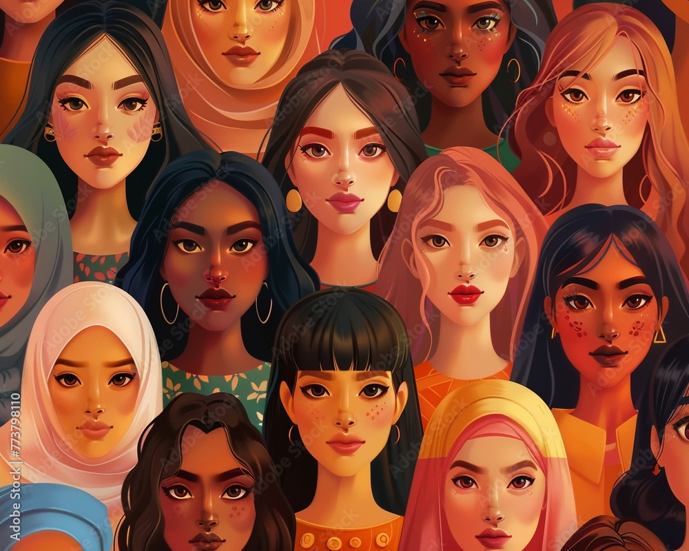 Unity in Diversity Create a banner showcasing diverse women from different backgrounds and cultures, standing together in unity to celebrate International Womens Day ,high detailed