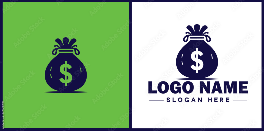 Fototapeta premium money bag logo icon vector for business brand app icon dollar Sack cash bank financial logo template