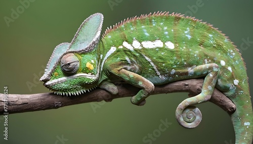 A Chameleon With Its Tail Curled Up Beneath Its Bo 2
