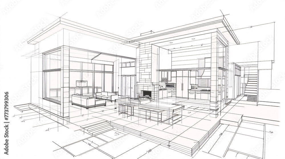 Detailed Sketches and drawings of house interior and exterior 