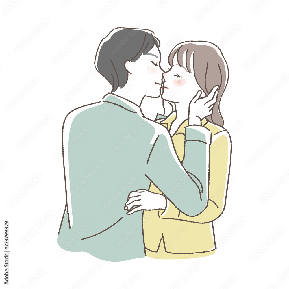 A kissing illustration of a couple thinking about family planning.
A kissing illustration of a couple thinking about family planning.