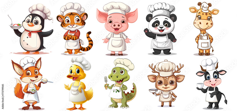 Cute animal cook Illustration Clipart Bundle, png, generated ai