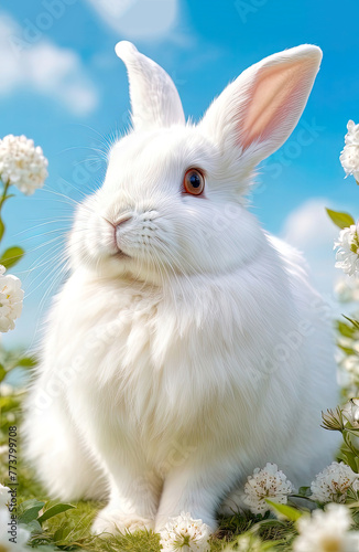 Funny bunny on a floral background  © Irina