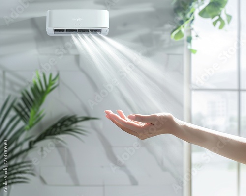 Comfort Priority Prioritizing comfort, your hand intuitively activates the air conditioner to create a more pleasant environment ,high detailed photo