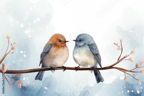 Couple cute bird on blurred nature background for cute design © kenkuza