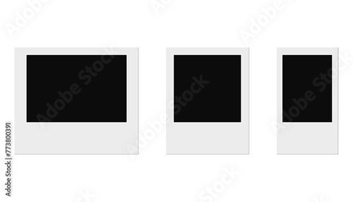 Set of Empty Photo Frame. Realistic photo card frame mockup. Black and white photo frame. Vector illustration isolated on white background photo