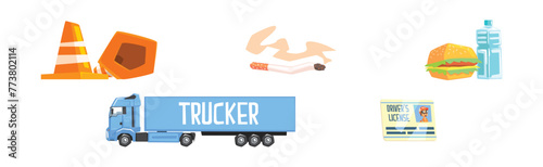 Long-Distance Trucker Job Tool and Object Vector Set
