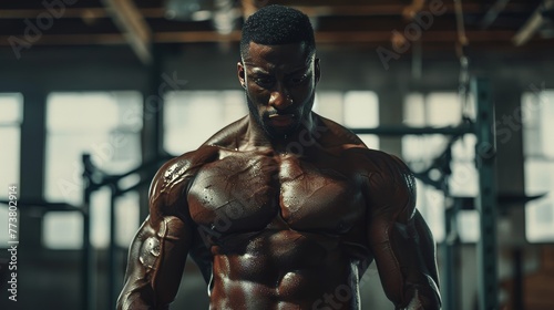 Bodybuilding Prowess Cinematic shots of bodybuilders sculpting their physiques with weightlifting exercises showcasing muscular definition AI generated illustration