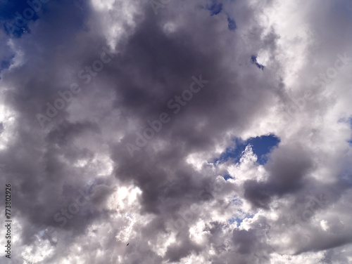 White fluffy cumulus clouds in the summer sky, natural clouds background