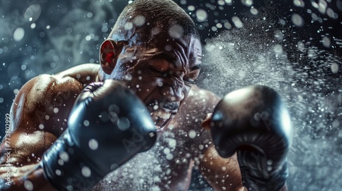 Boxing Knockout Punch Cinematic shots of a boxer delivering a knockout punch freezing the action in a split-second moment of impact  AI generated illustration photo