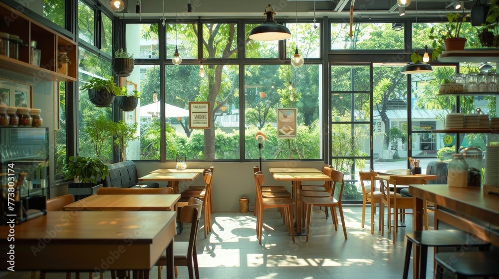 Fototapeta premium Cafe and Bistro interior cozy AI generated