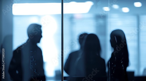 Business associates in a conference room their faces out of focus raw AI generated illustration