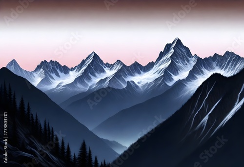 dark and mysterious Serene mountain range at sunse (6) 1 #773803701