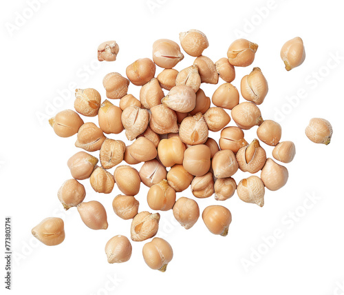 Heap of preserved chickpeas isolated on white background, top view photo