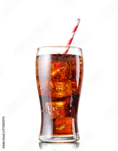 Cola with ice in glass isolated on white © karandaev