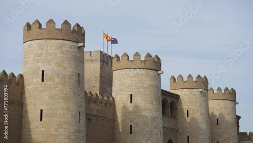 Fortified Islamic Palacio de la Aljaferia (Aljaferia Palace) and Torre del Trovador (The Troubadour Tower) in Zaragoza, Spain