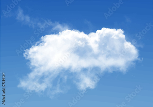 White fluffy cloud over solid background, single cumulus cloud