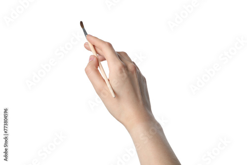 PNG,female hand holding paintbrush, isolated on white background