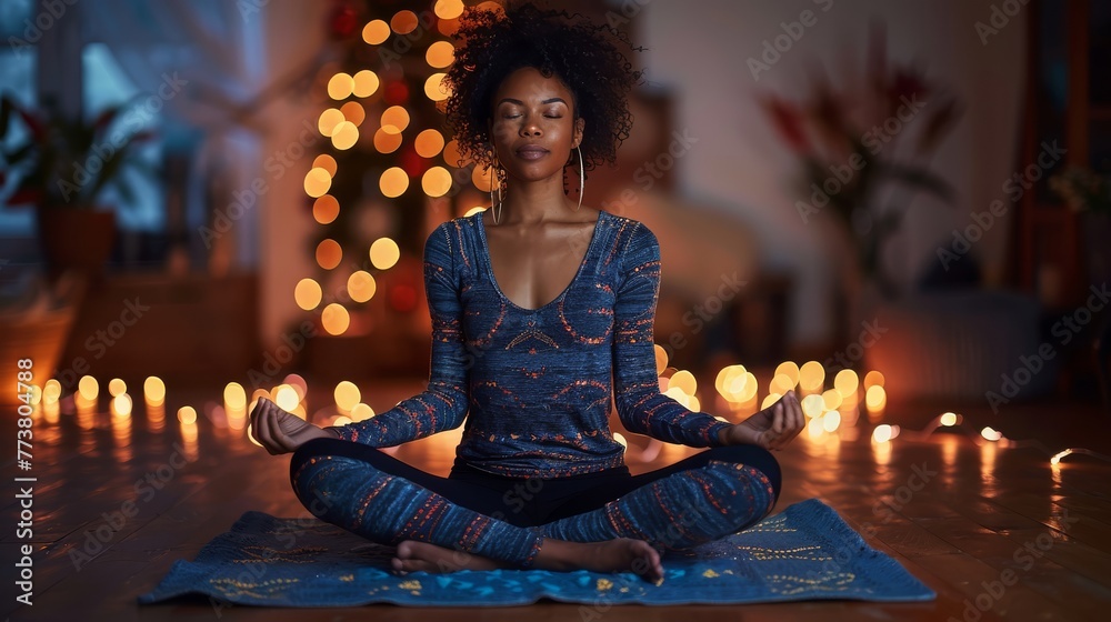 Young woman practicing meditation, doing yoga