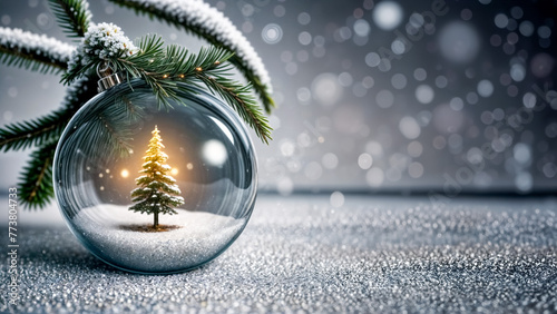 Pallina di Natale in vetro con albero all'interno realizzata a mano photo