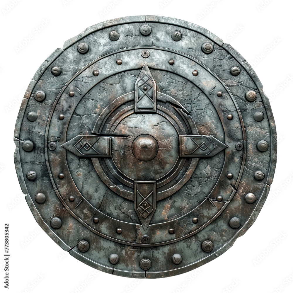 Naklejka premium Metal shield object model isolated on transparent background.