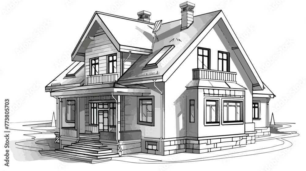 illustration house sketch flat vector isolated on white