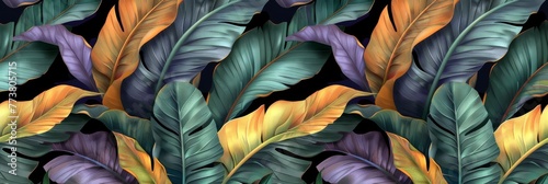 Tropical luxury exotic seamless pattern. Pastel colorful banana leaves  palm. Dark glamorous background design. Good for wallpapers  tapestry cloth  fabric printing