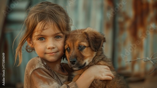Wallpaper Mural Portrait of a Young Girl Holding Her Beloved Brown Puppy Close Torontodigital.ca