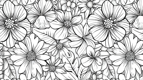 Monochrome Seamless Pattern with Floral Motifs. Endles