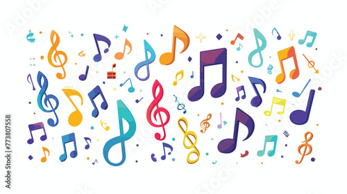 Music note with music symbols flat vector isolated on