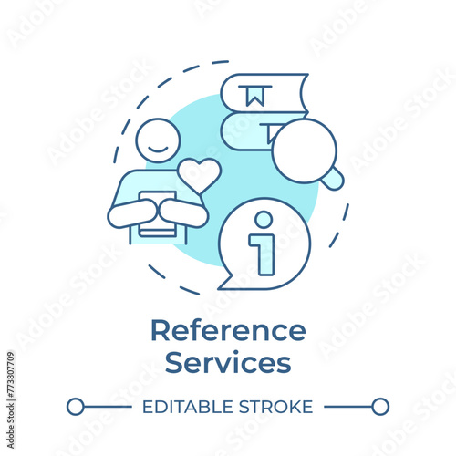 Reference services soft blue concept icon. Personalized recommendations. Customer satisfaction. Round shape line illustration. Abstract idea. Graphic design. Easy to use in infographic, blog post
