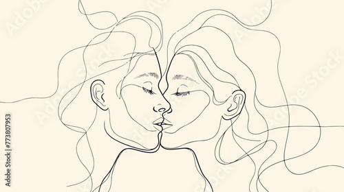 One Line Art Couple Line Art Man and woman on the background