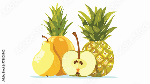 Fototapeta Naklejka Na Ścianę i Meble -  pear and pineapple fresh fruits flat vector isolated o