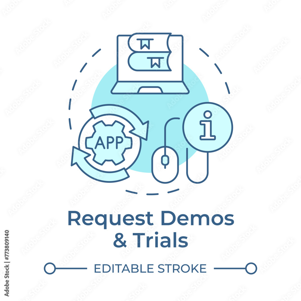 Request demos and trials soft blue concept icon. Book preview, user experiences. Round shape line illustration. Abstract idea. Graphic design. Easy to use in infographic, blog post
