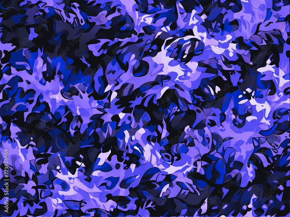 燃え盛る炎のカモフラージュ柄｜青紫系の迷彩パターン