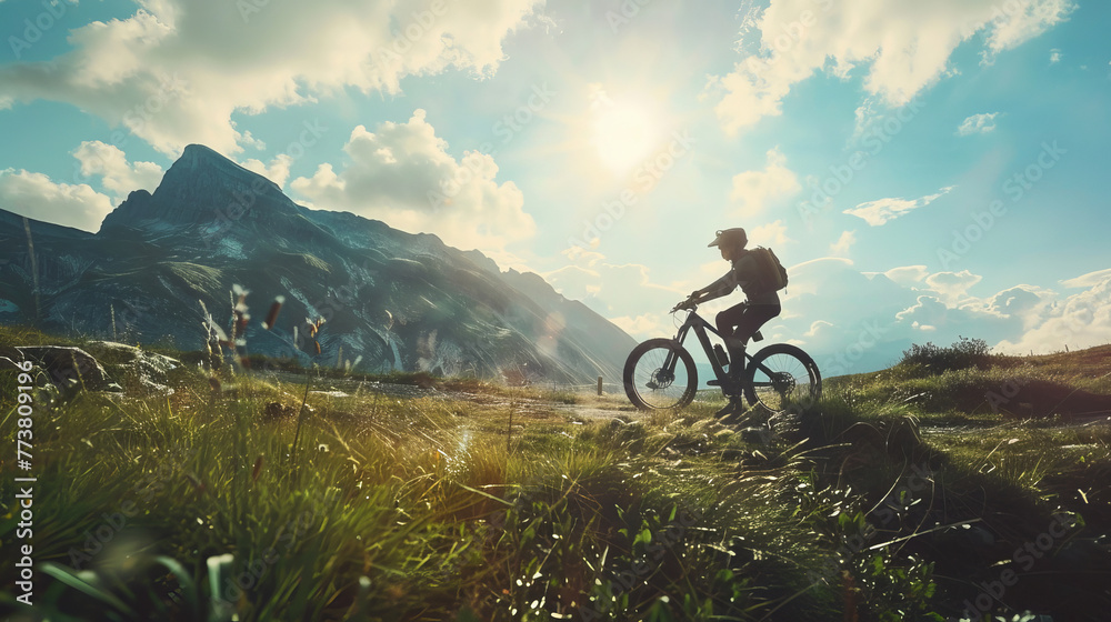 Fototapeta premium A person is riding a mountain bike