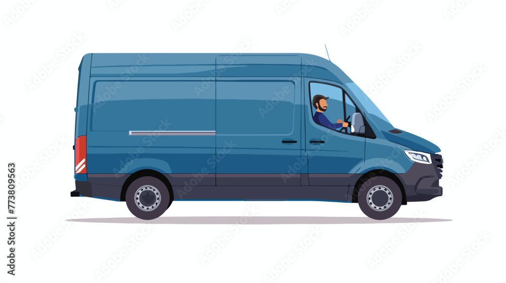 Delivery van speeds with driver at the wheel isolated