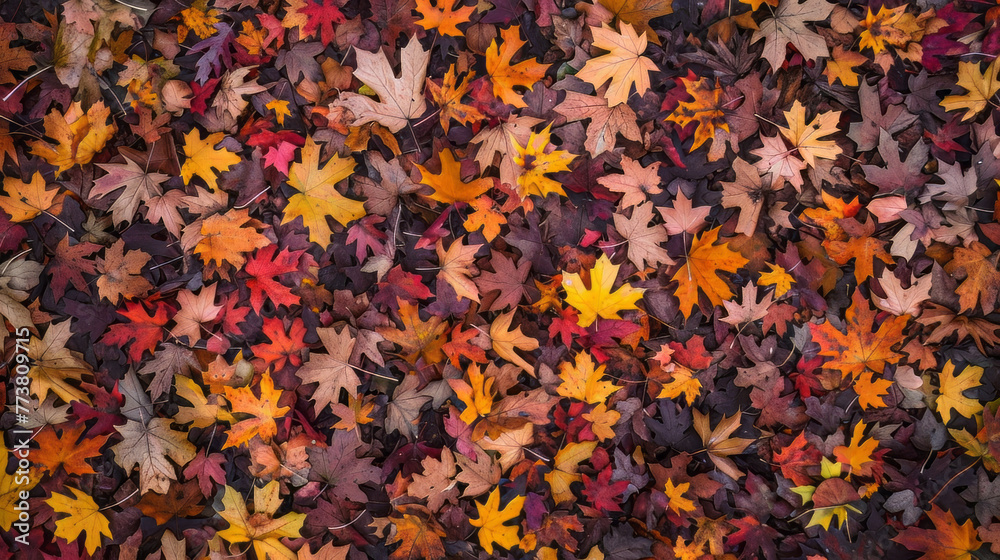 A top view photograph of a field completely covered with autumn leaves A top view photograph of a field completely covered with autumn leaves