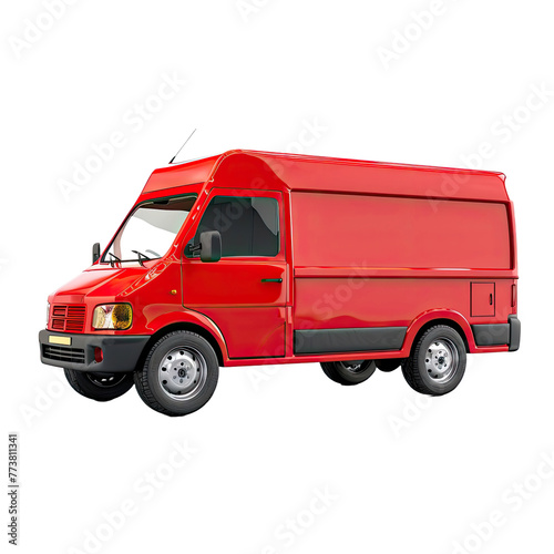 Red delivery car for commercial shipping isolated on transparent background.