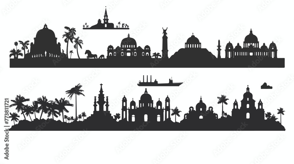 Landscape silhouette of Mexico city collection Flat v