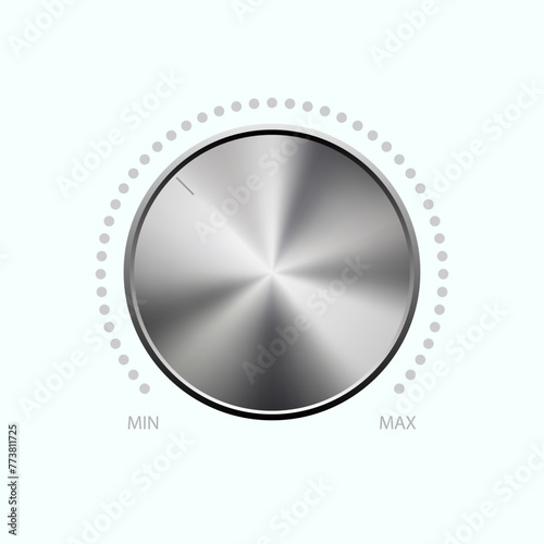 Volume button with metal texture. Min and max level. Vector illustration
