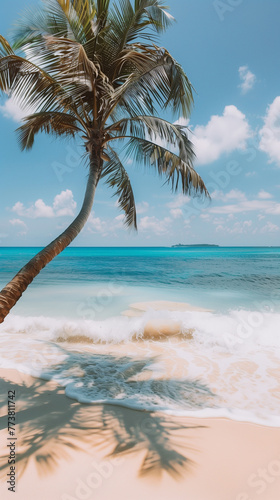 Vertical template beautiful view. Tropic. Tropical beach coast panorama. wow effect background wallpaper, poster, invitation, flyer, banner, email, header, social media post. Generative Ai content