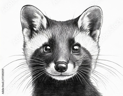 Pencil drawing of an American marten isolated against a white background photo