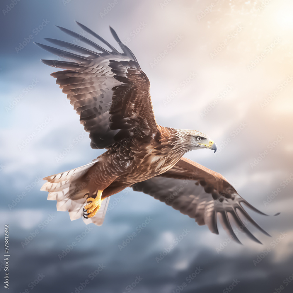A hunting eagle is flying in the sky generative AI A hunting eagle is flying in the sky generative AI