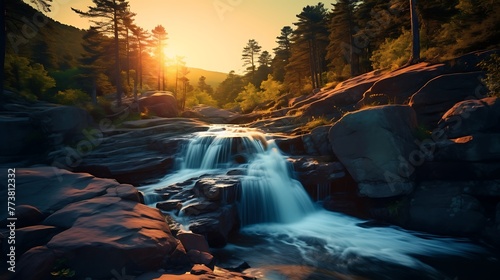 waterfall in autumn forest